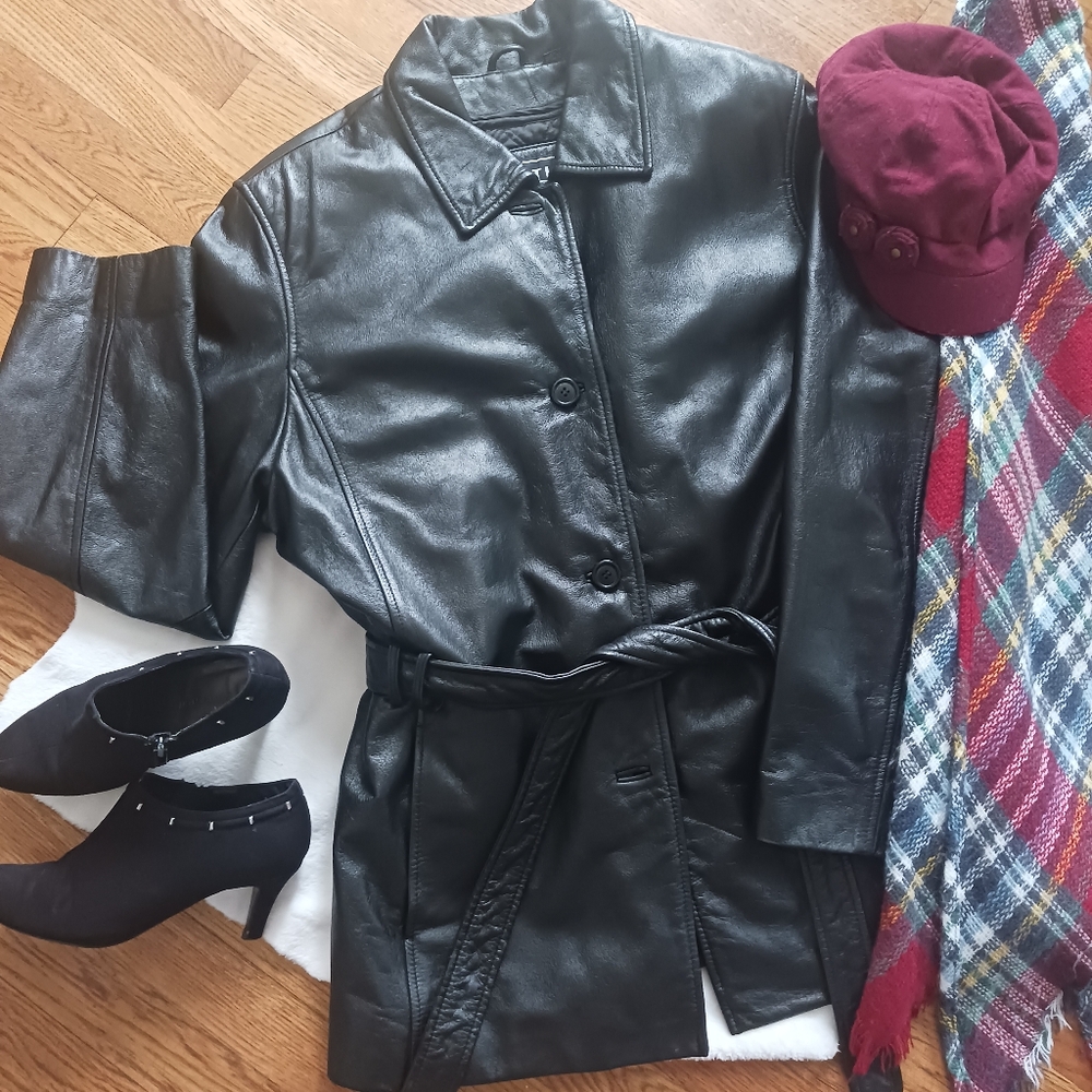 Leather Limited • Women's Plus Size Black Leather Insulated Belted Trench Coat